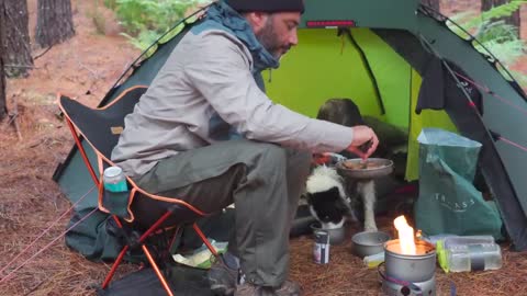 Camping - Rain, Tent, tarp, dog and Steaks!!