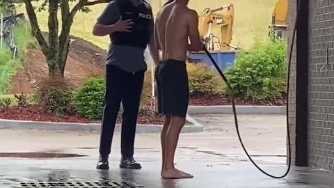 Homeless man washed by the police