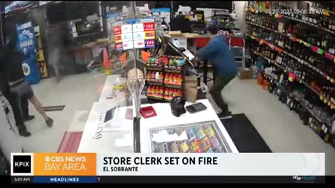 Store clerk set on fire