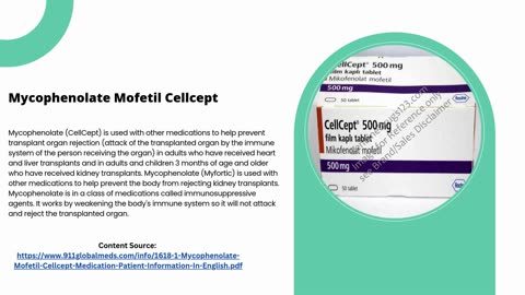 Generic Mycophenolate Mofetil Cellcept uses and side effects