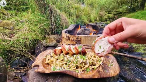 For Pasta FANS ONLY, Chicken alfredo ASMR cooking(4K Relaxing sounds, Nature)