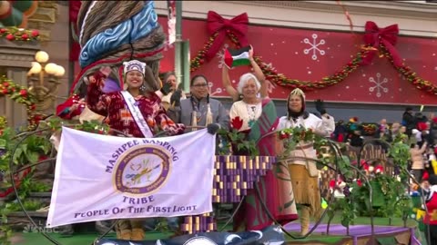 Native American Tribe In Macy's Thanksgiving Day Parade Waving Palestinian Flag