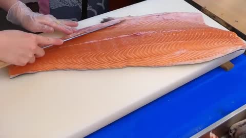 How To Fillet a Whole Salmon | Sashimi & Sushi -Taiwanese street food