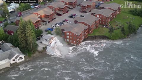 Drone Footage shows moment house collapses into river in Alaska, US