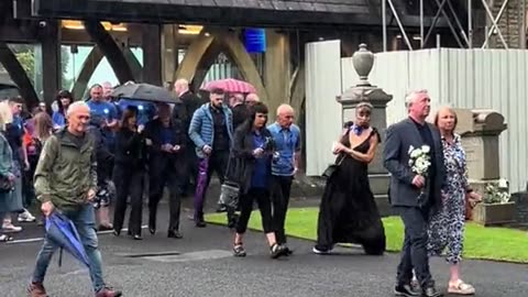 Jay Slater’s family and friends walking behind his coffin as he is