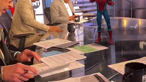 Spider-Man dancing on NBA Set