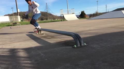 Poor Woman Slammed Hard Against Iron Bars Doing A Skateboarding 50-50 Grind