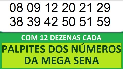 PALPITES DOS NÚMEROS DA MEGA SENA COM 12 DEZENAS sm sn so sp sq sr ss st su sv sw sx