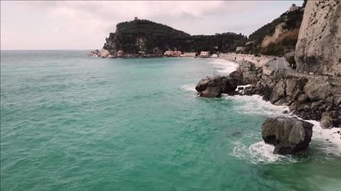 drone flying over baia dei saraceni in varigotti liguria italy