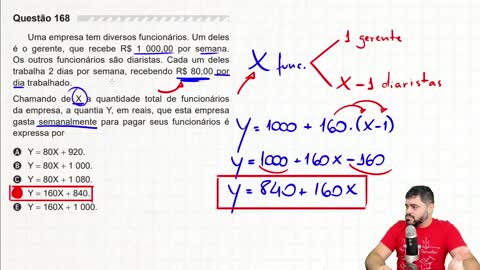 🔥 Questão sobre FUNÇÃO AFIM 168 ENEM 2019 Uma empresa tem diversos funcionários