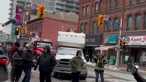 Truckers singing and dancing in downtown Ottawa Freedom Convoy