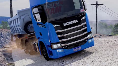 Scania R730 saindo da pedreira