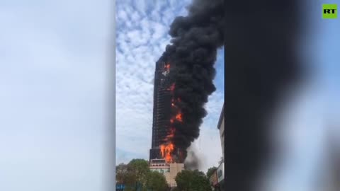 Major Fire Broke Out in a High-rise Telecom Building in the Central City of Changsha, China Today.