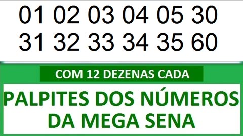 #PALPITES DOS NÚMEROS DA MEGA SENA COM 12 DEZENAS 3m 3n 3o 3p 3q 3r 3s 3t 3u 3v 3w 3x