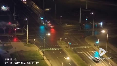 Car collides with street lighting