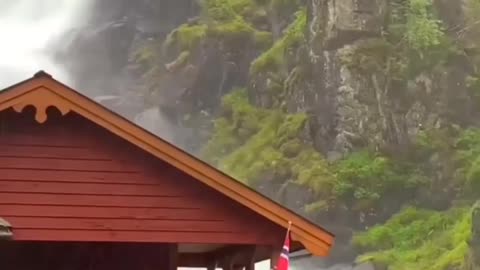 Nature be like 😍 Just listen to the sound of rain & waterfall... . . 📍 Norway . . Follow us fr