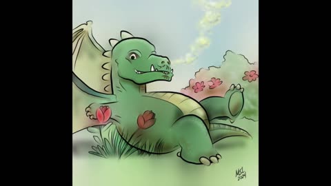 Grass Dragon Playing In Flowers