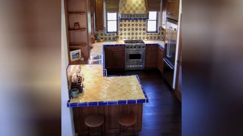 75 Kitchen With Multicolored Backsplash And Yellow Countertops Design Ideas You'll Love ☆