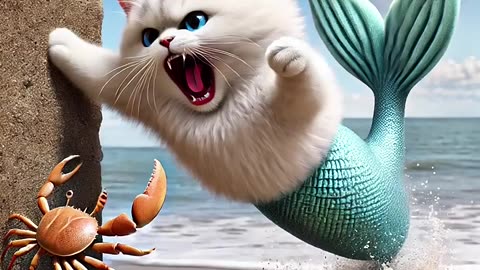 Cute mermaid cat and crab 😱😹❤️ _cat _catlover _ai _aicat _cutecat _貓 _aiart _catvideos