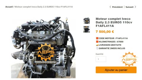 AEPSPIECES.COM - Moteur complet Iveco Daily 2.3 EURO5 110cv F1AFL411A