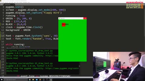 65. Vẽ text-Khóa học Lập trình Python- DLTT- Làm GUI với Pygame-P11