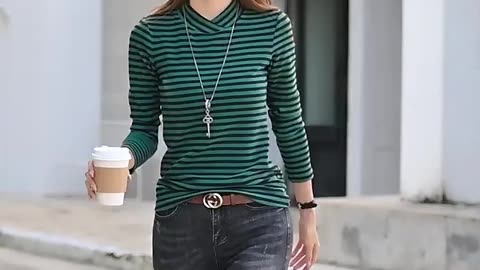 Long Sleeve T-Shirt Women Split Joint Half High Collar