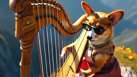 Chihuahua playing harp