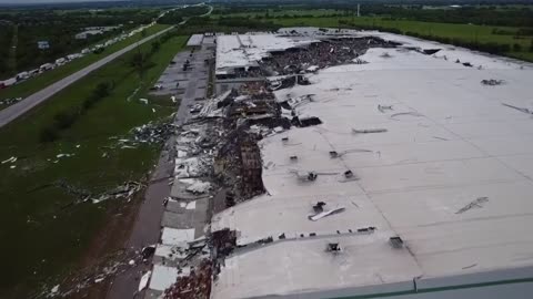 Drone video of the tornado damage in Marietta, Oklahoma.