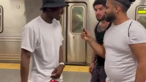 Bum Gets Hit by Water Balloon on Subway! 😂 #StreetComedy #NYC #FunnyShorts #LOL