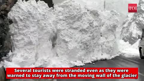 Watch: 10-ft high glacier wall breaks off, slides onto highway in HP’s Kinnaur