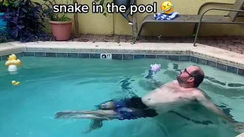 My husband living his best life right before he noticed there was a snake in the pool