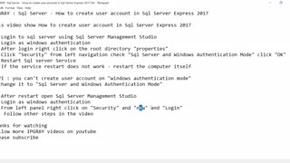 IPGraySpace: Sql Server - How to create user account in SQL Server Express 2017