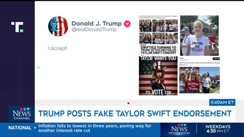 Donald Trump posts deep fake of Taylor Swift endorsement