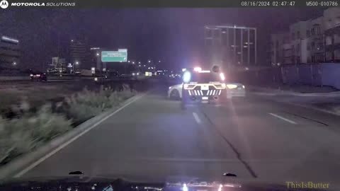 Dashcam shows slow-speed police chase ending by a pit maneuver and head on crash