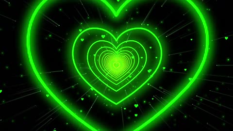 1080. Heart Tunnel Video💚Green Neon Lights Heart Motion Background Heart