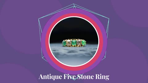 Five Stone Emerald and Diamond Art Deco Ring