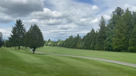 relaxing view of golf course and helicopter flying nature view