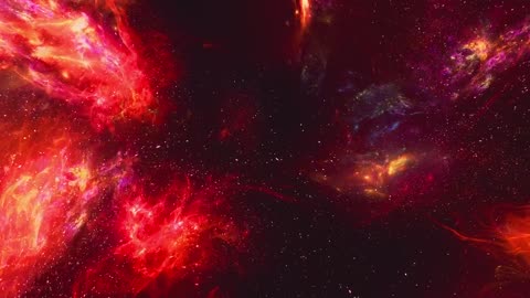 Traveled in 3D space among red nebulae like fire