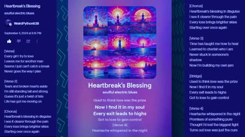 "HEARTBREAK'S BLESSING" Electric Blues Originals with Lyrics