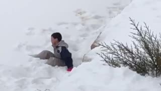 Kid red gloves front flip ledge snow fail