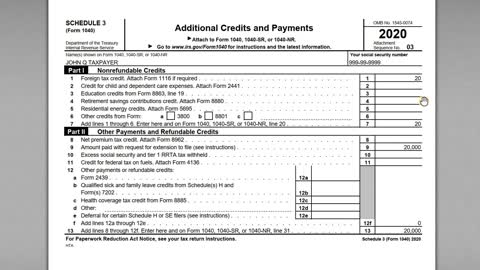 IRS Form 1040 Schedule 3 - Intro to the Different Fields