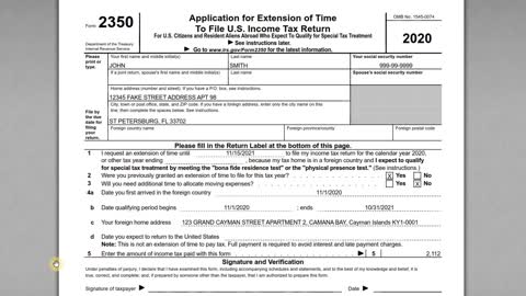 IRS Form 2350 Extension Request - Foreign Earned Income Exclusion (FEIE)