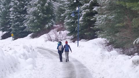 Walking on a snowy path in Canada