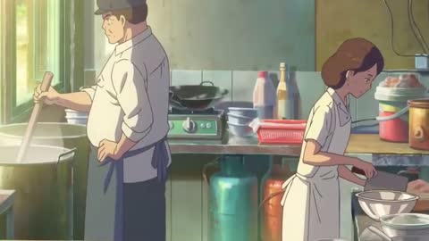 Aesthetic anime cooking ramen with sound effects