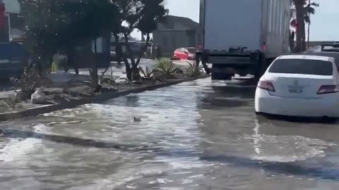 Massive Wave Crashes Into The Sea Wall In Ventura California