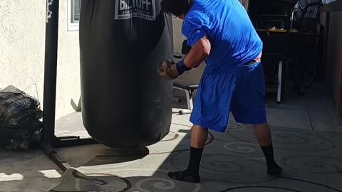 15 Pound custom leather Punching Bag Workout part 11.