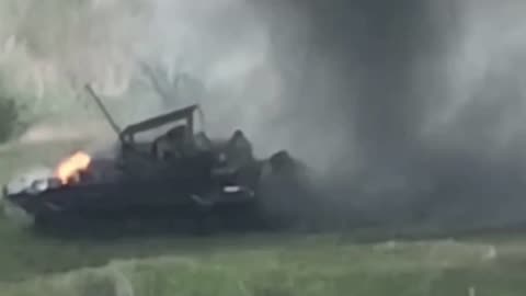 Russian BMP-2 with soldiers hit a mine in Kharkiv region