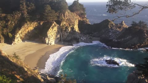 ♥♥ Relaxing 3 Hour Video of a Waterfall on an Ocean Beach at Sunset