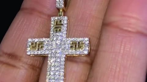 10K Yellow Gold & Natural Diamond Greek Designed Cross Pendant