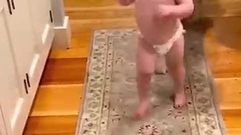 Cute baby enjoys playing with dog 🤭🥰🤭